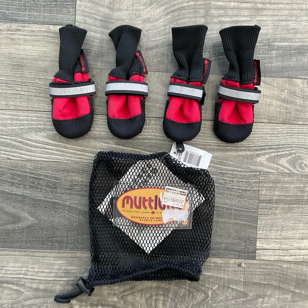 Muttluks Original Fleece-Lined Winter Dog Boots Reflective XX-SMALL Red Black